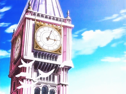 ouran clock tower gif flying birds